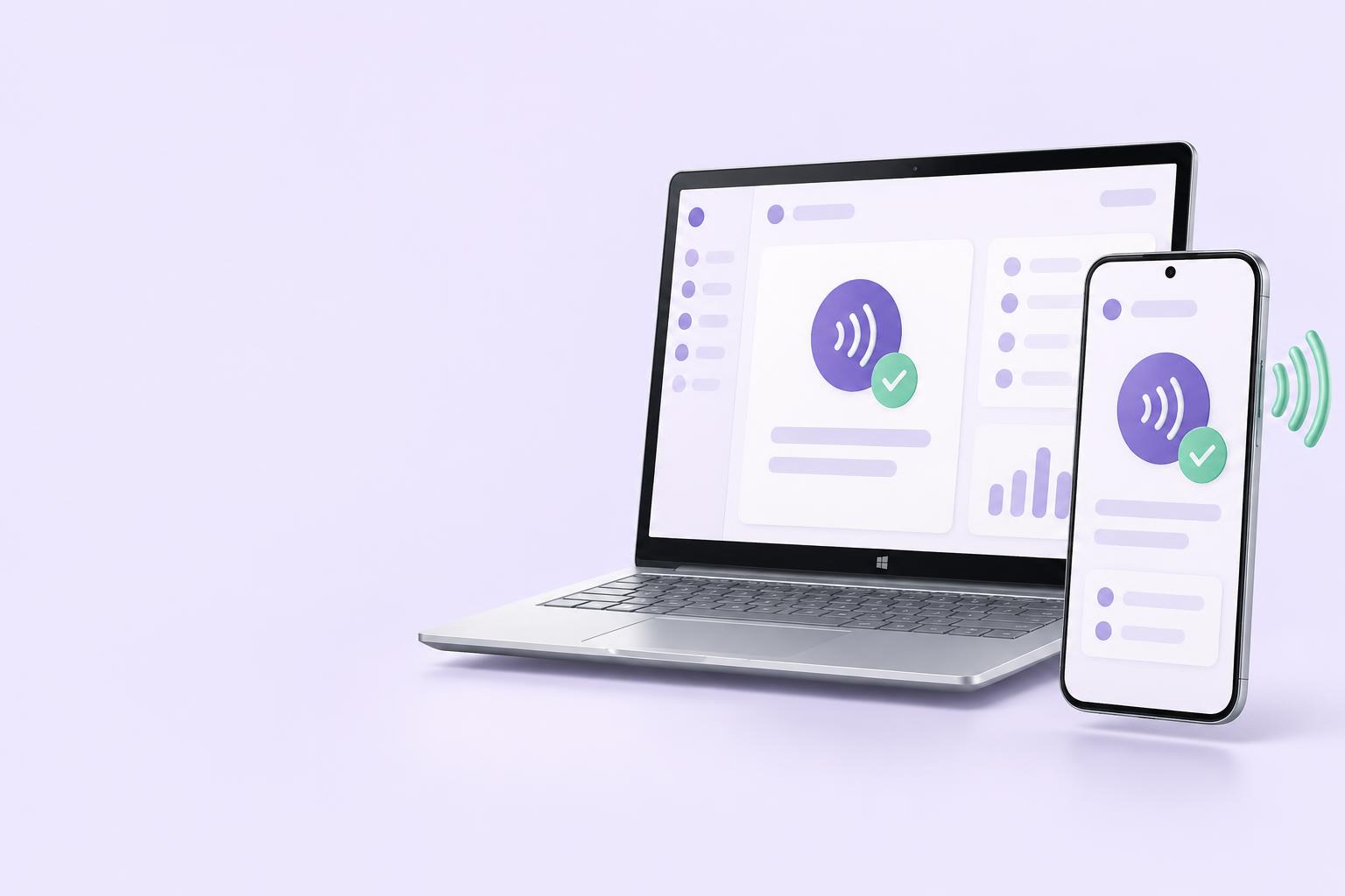 Celular Android y computador conectados a NotiFyx para anunciar pagos